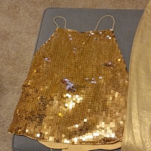 DKNY gold sequined top and lame' pant set. M